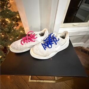 Nike White Sneakers with Pink and Blue Laces